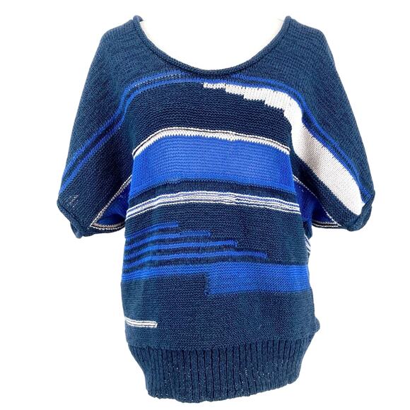 Calvin Klein Jeans Women's M Blue Ombre Cotton Stripe Short Sleeve Sweater - Picture 1 of 9